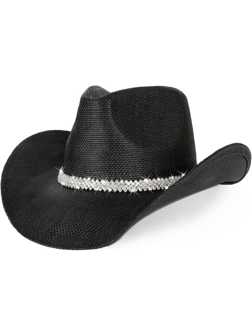 Men's Black-b Elastic Closure Straw Wide Shapeable Brim Cowboy Western Hat